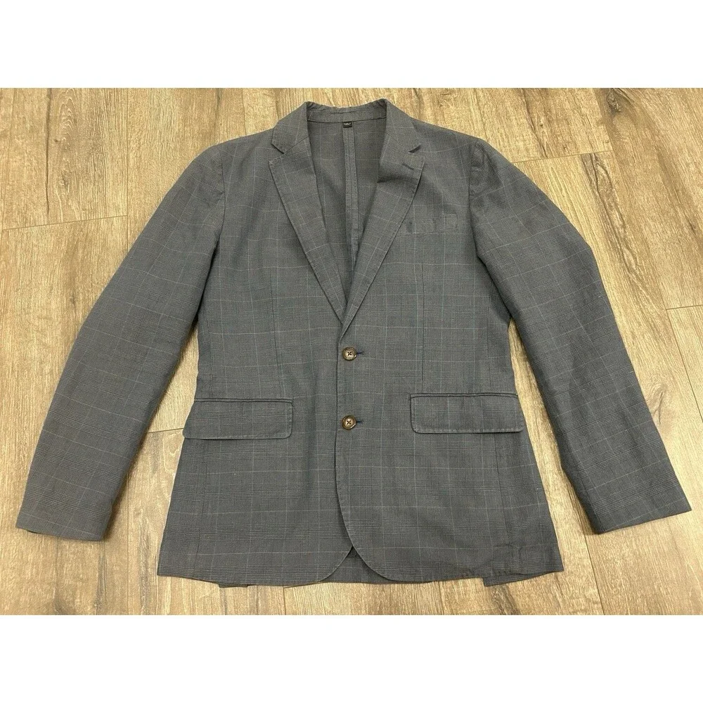 J Crew Blazer Mens 36S Ludlow Baird Mcnutt Linen Blend Unstructured Windowpane